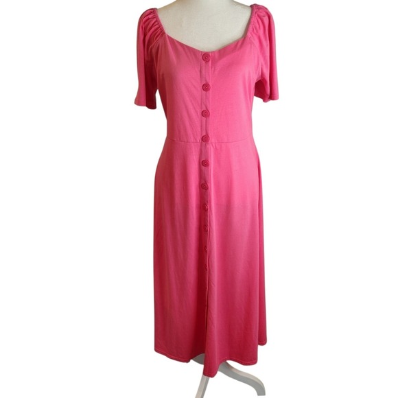 Pink Martini Collection Maureen Pink Button-Down Midi Dress - Picture 2 of 11